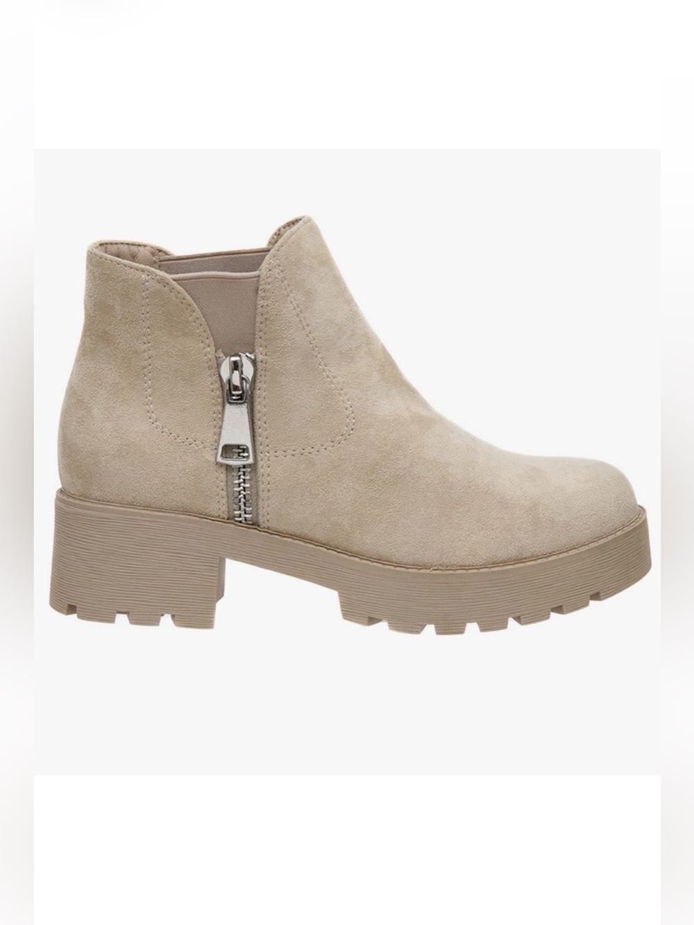 Beige Suede Ankle Bootie with Side Zip